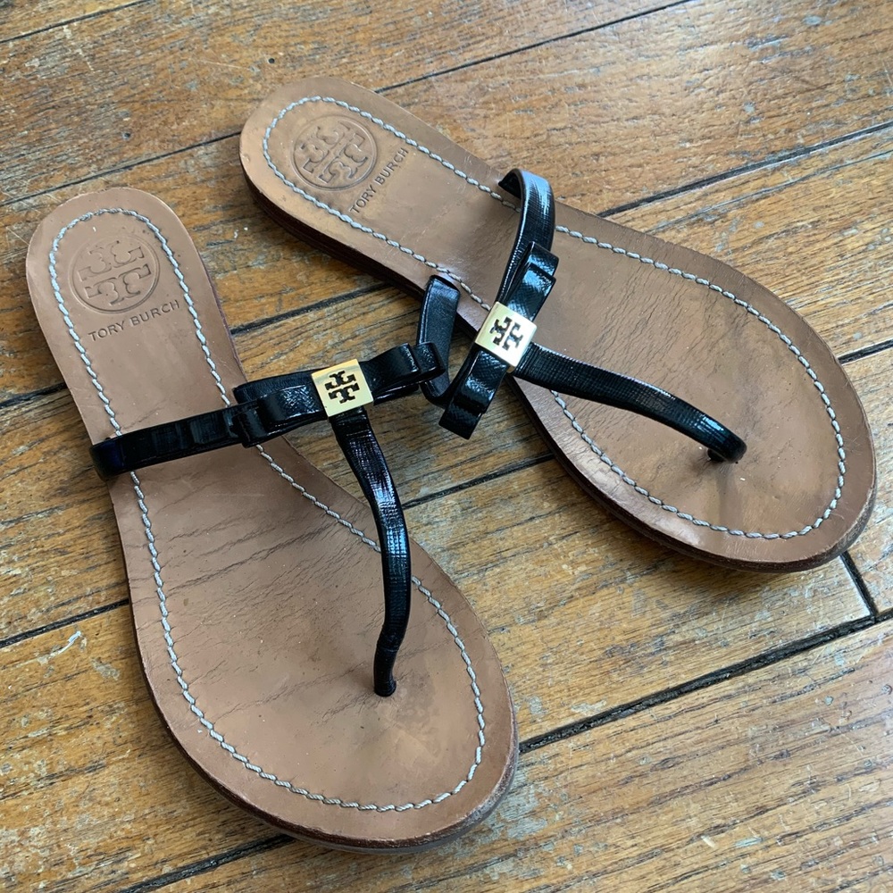 TORY BURCH Black Bow Thong Sandals